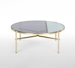 Glazen ronde design salontafel van messing, Huis en Inrichting, Tafels | Salontafels, Ophalen, 100 tot 150 cm, Rond, 50 tot 100 cm