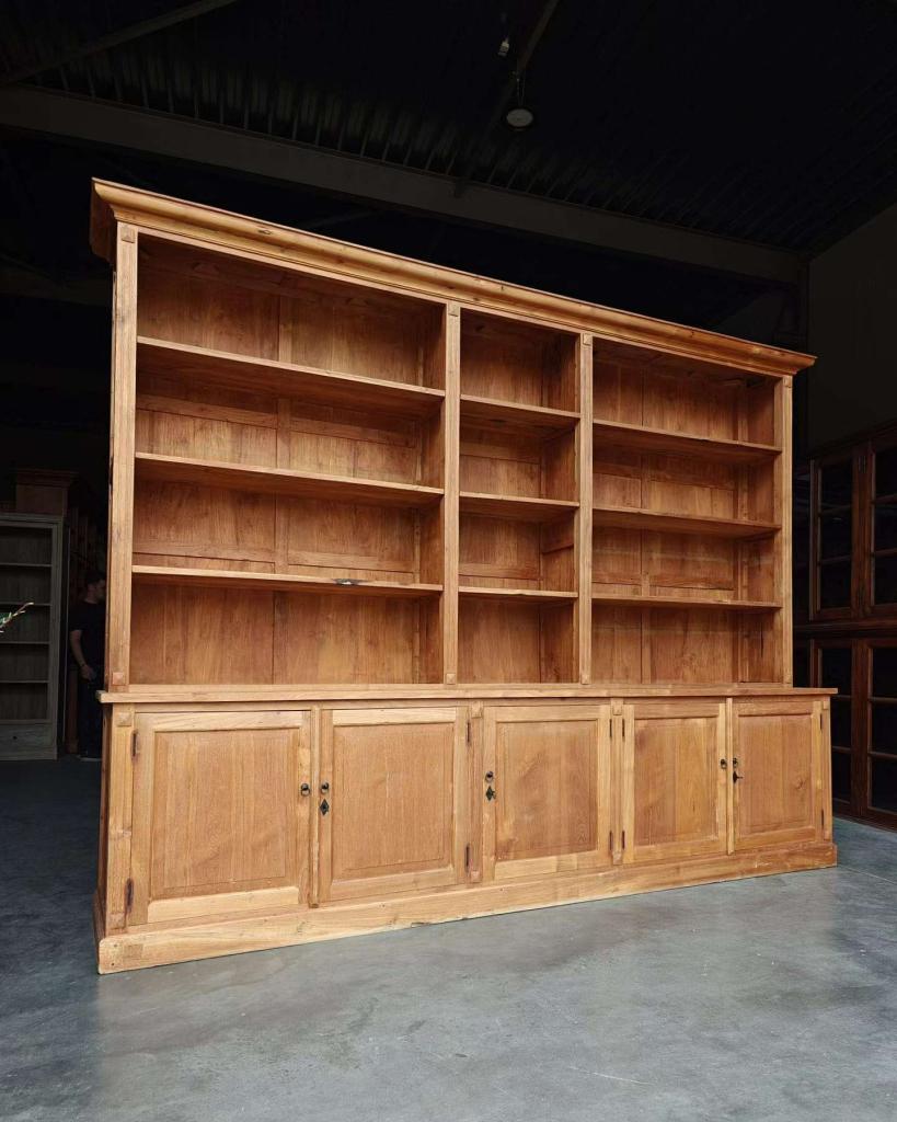 Blikvanger! Grote massief teakhouten bibliotheekkast #8109, Huis en Inrichting, Kasten | Boekenkasten, Niet ingevuld, 200 cm of meer