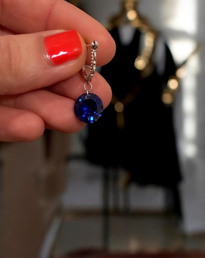 Oorbellen saffier vintage zilver, Hangers, Blauw, Ophalen of Verzenden, Zo goed als nieuw