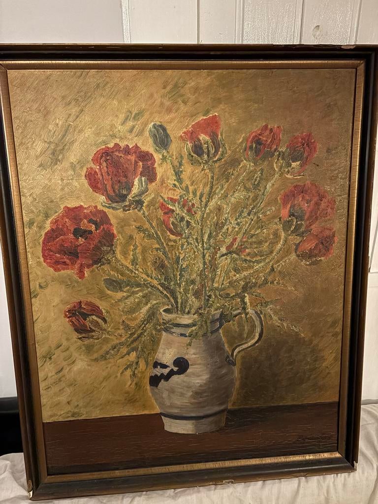 Oud schilderij met bloemen in vaas, Antiek en Kunst, Kunst | Schilderijen | Klassiek, Ophalen