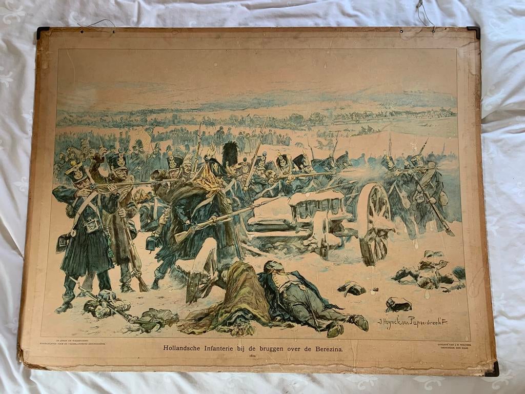 Schoolplaat "hollandse infanterie bij brug Berezina", Antiek en Kunst, Antiek | Schoolplaten, Ophalen of Verzenden, Geschiedenis