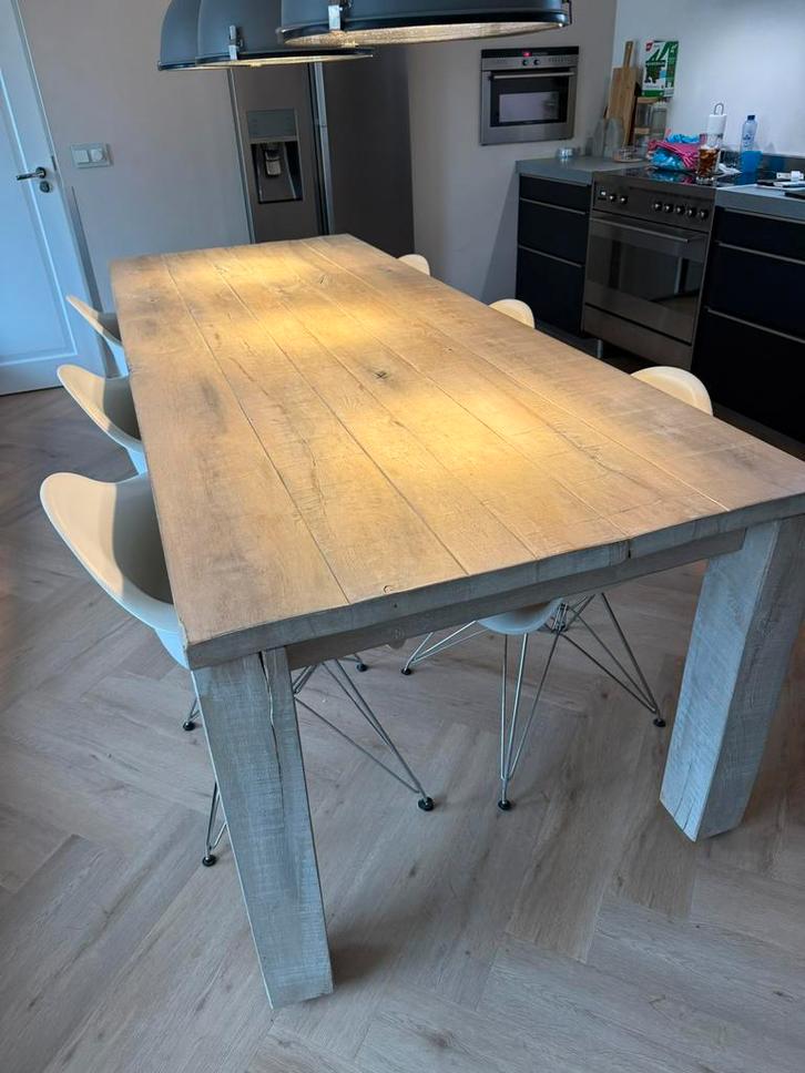 Massief eikenhouten eetkamer tafel incl stoelen en lampen, Huis en Inrichting, Tafels | Eettafels, Zo goed als nieuw, 50 tot 100 cm