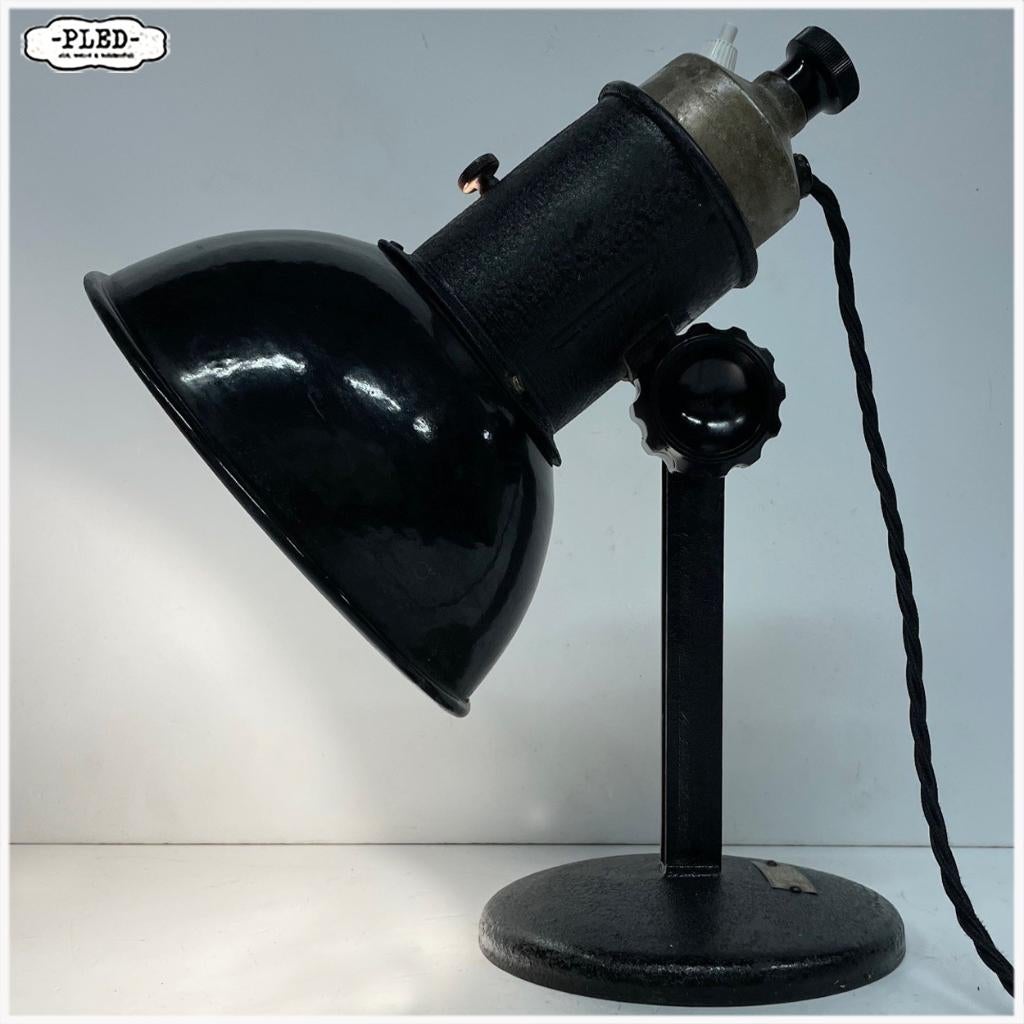Oude Industriele werkplaatslamp met geëmailleerde kap, Gebruikt, Bauhaus, Ophalen of Verzenden, Nb