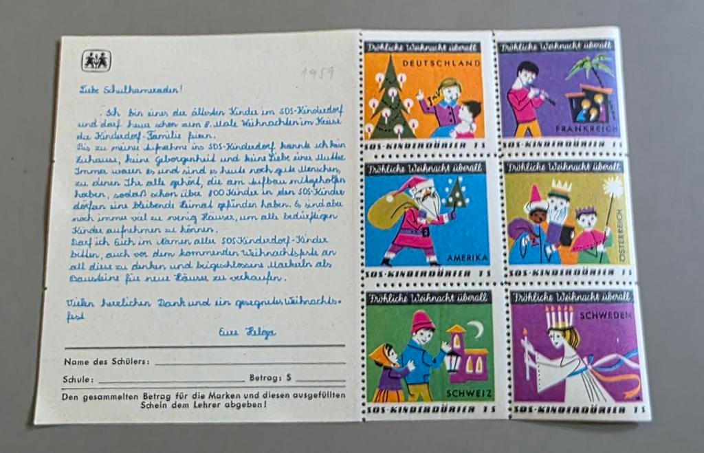 047) ORIGINELE SLUITZEGELS SOS KINDERDÖRFER 1959, Ophalen of Verzenden, Postfris, Overige thema's