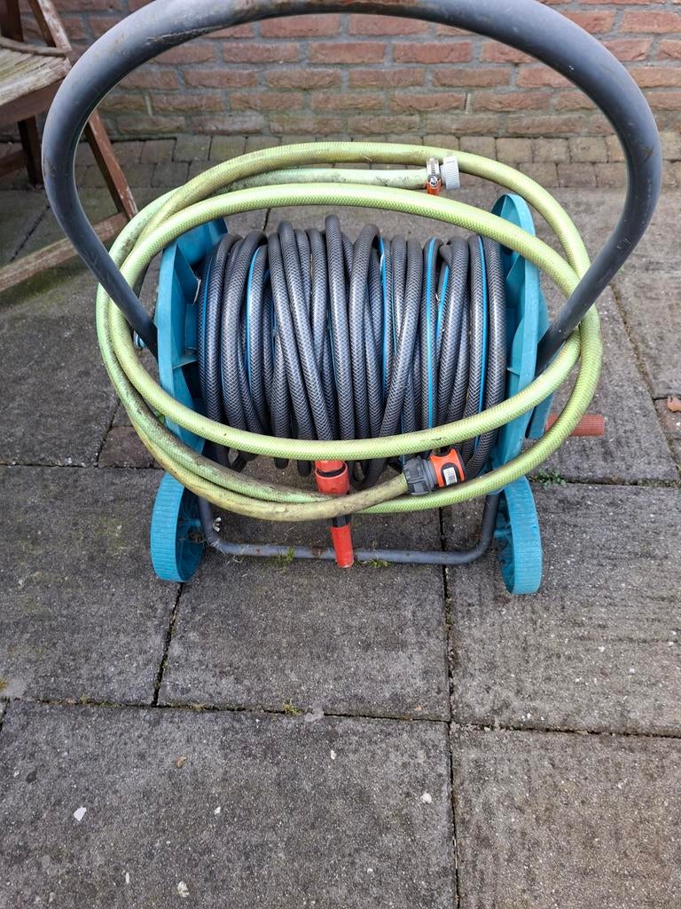 Tuinslanghaspel met slang - Gebruikt, Tuin en Terras, Tuinslangen, Ophalen, Gebruikt, Tuinslanghaspel
