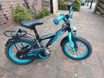 Kinderfiets 14 inch, zwart met blauw., Ophalen, Zijwieltjes, Gebruikt, Minder dan 16 inch