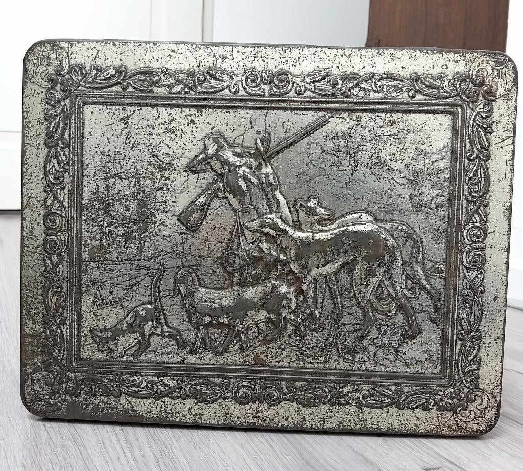 vintage blik met jachtmotief, jachttafereel, Verzamelen, Blikken, Ophalen of Verzenden, Gebruikt, Overige