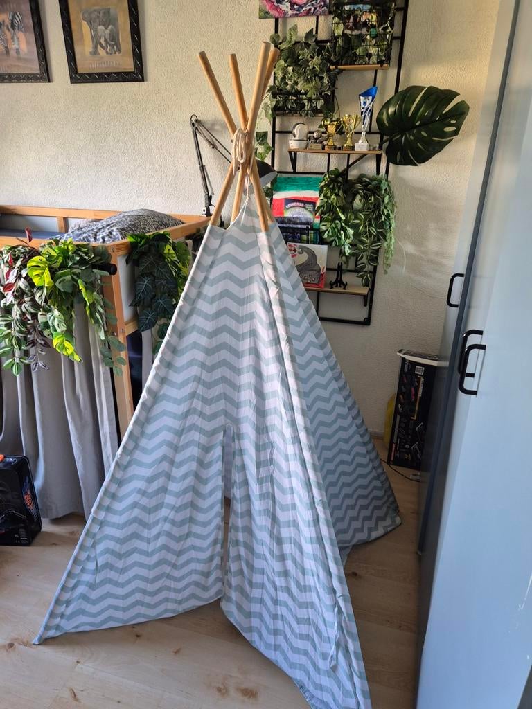 Tipi tent voor kinderen - groen/wit, Ophalen, Gebruikt