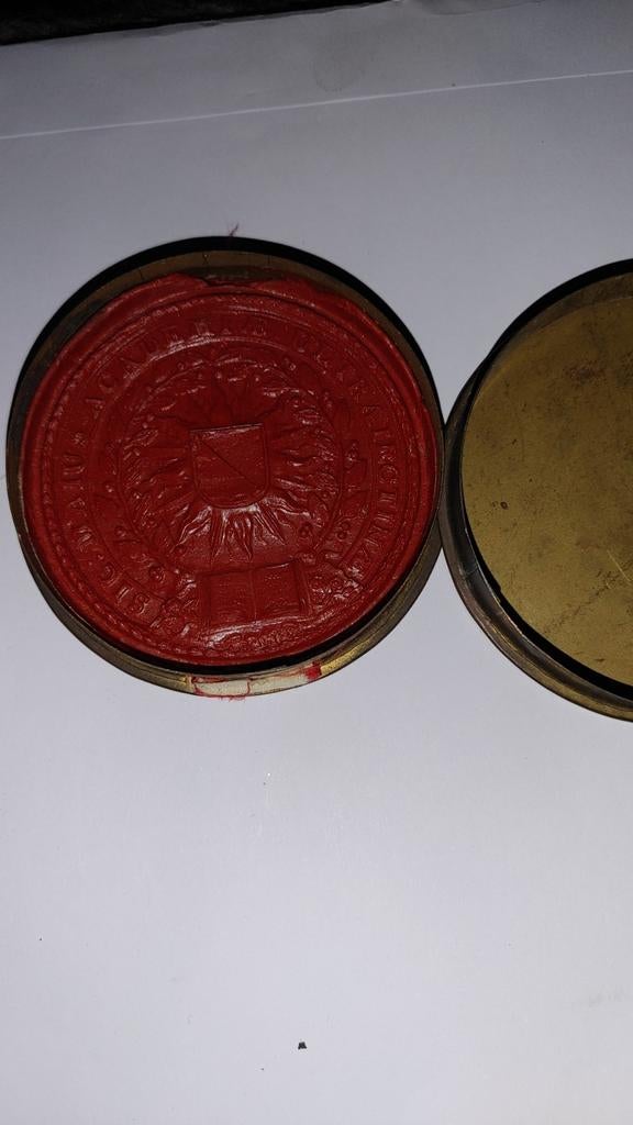 Antieke zegelstempel in doosje, Antiek en Kunst, Ophalen of Verzenden