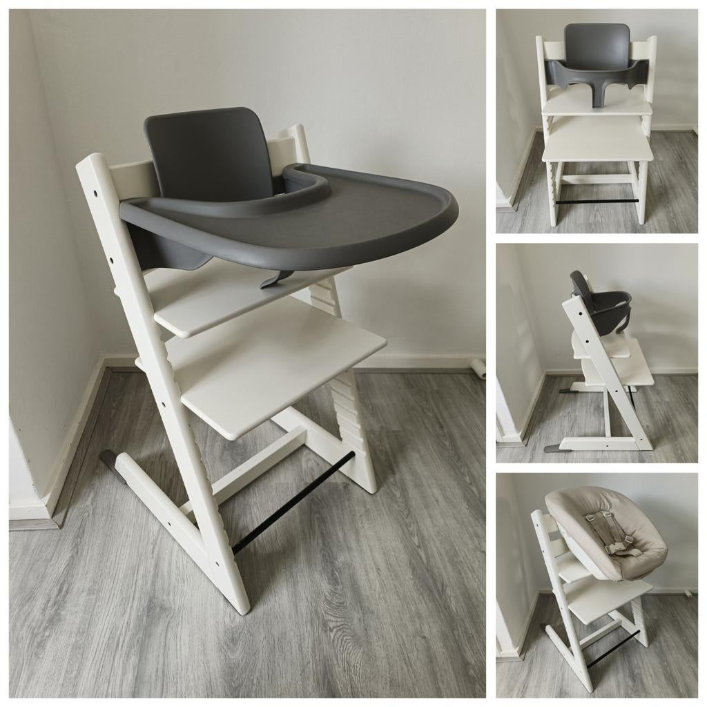Stokke Tripp Trapp wit met babyset, tray en newbornset, Kinderen en Baby's, Kinderstoelen, Ophalen of Verzenden, Zo goed als nieuw