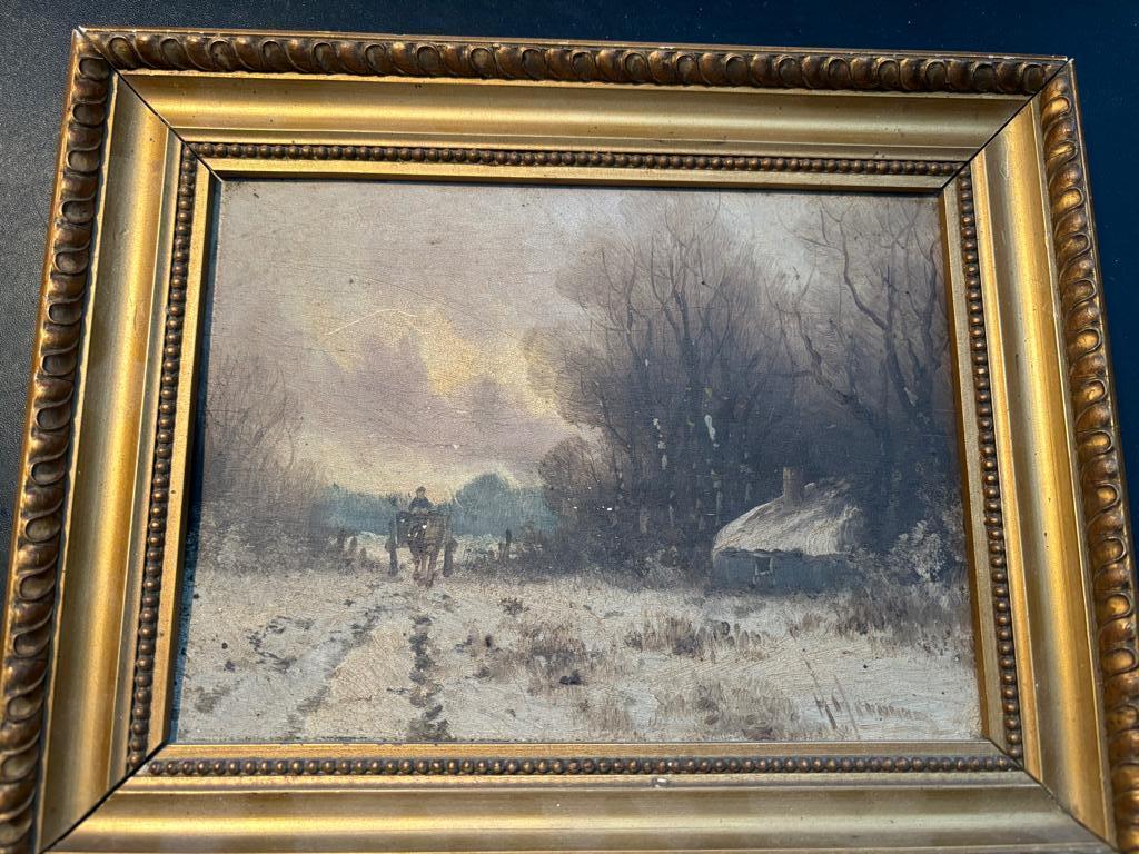 Antiek olieverfschilderij winterlandschap  Van Marcke, Ophalen
