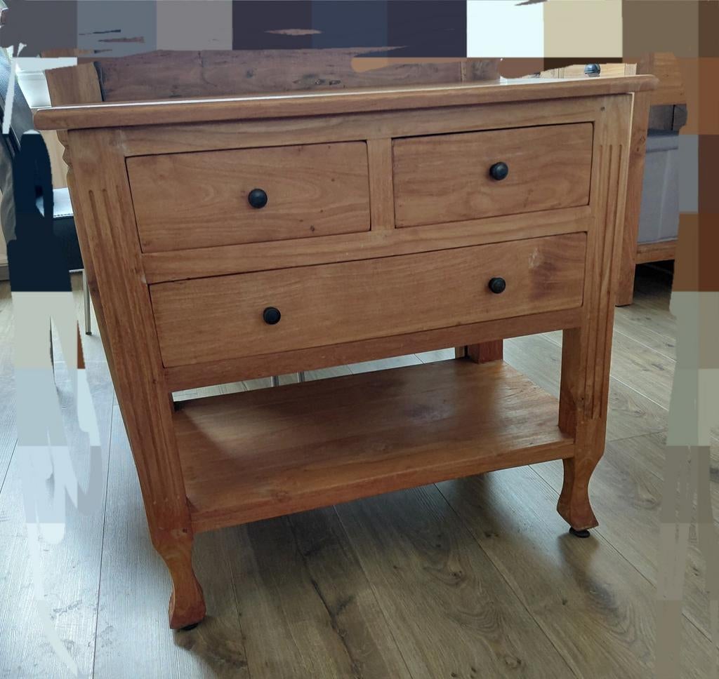 MASSIEF TEAK KASTJE, Huis en Inrichting, Ophalen, Teakhout, 50 tot 100 cm, Zo goed als nieuw