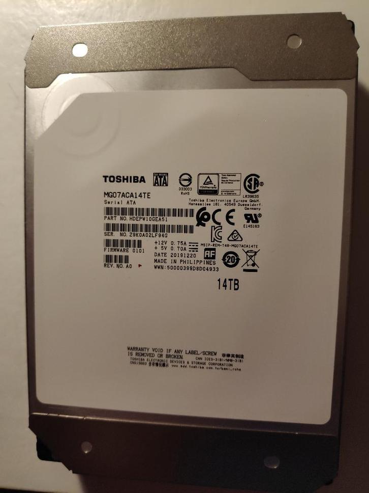 Toshiba 14TB HDD harde schijf SATA3 MG07ACA14TE 14TB HDD, Computers en Software, Harde schijven, Zo goed als nieuw, Desktop, Intern