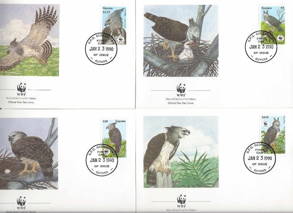 Guyana wwf wnf Roofvogels bedreigde diersoorten Harpij, Ophalen of Verzenden, Postfris, Dier of Natuur