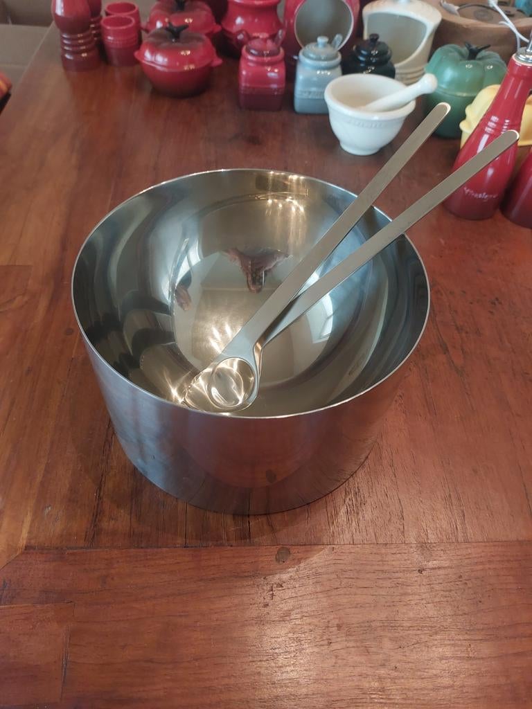 Stelton saladekom met saladebestek, Zilver, Ophalen of Verzenden, Metaal, Overige merken
