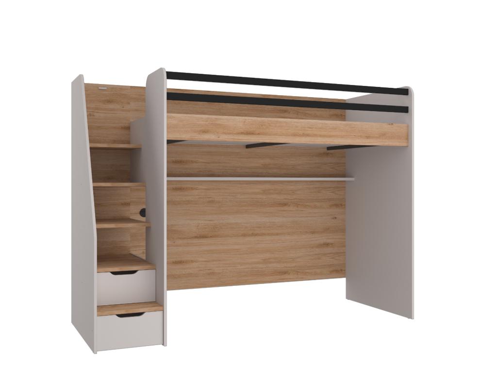 New Options hoogslaper - 90x200 - Eiken/beige, Niet ingevuld, Niet ingevuld, Niet ingevuld