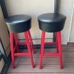 Set van 2 rode barkrukken met zwart leren zitting, Ophalen, Gebruikt, Met voetsteun, 60 tot 90 cm