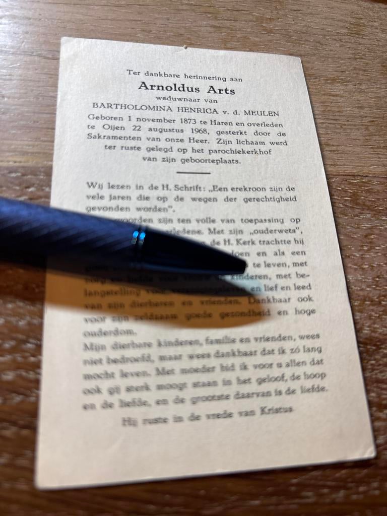 Arts Arnonldus 1873 Haren 1968 Oijen x vd Meulen - E00018, Verzamelen, Ophalen of Verzenden