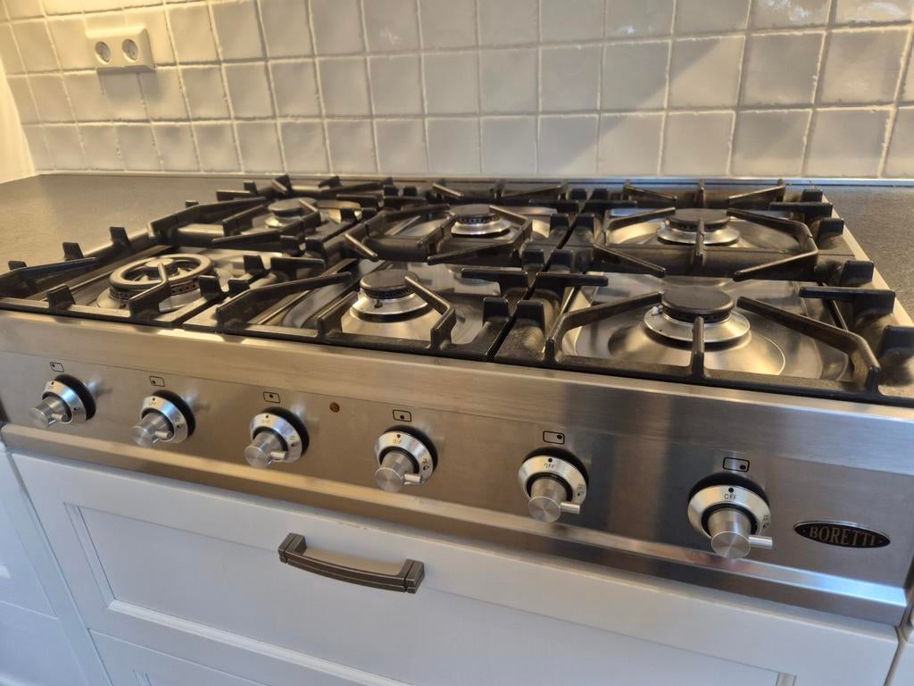 Boretti 90cm gaskookplaat – 6 pits – wokbrander – RVS, Witgoed en Apparatuur, Fornuizen, Ophalen, Gebruikt, 60 cm of meer, Inbouw
