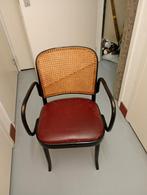 Vintage stoel met rotan rugleuning en leren zitting, Ophalen of Verzenden