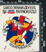 Sticker: Unox - Gratis carnavalstickers bij bierworstjes, Ophalen of Verzenden, Zo goed als nieuw, Bedrijf of Vereniging