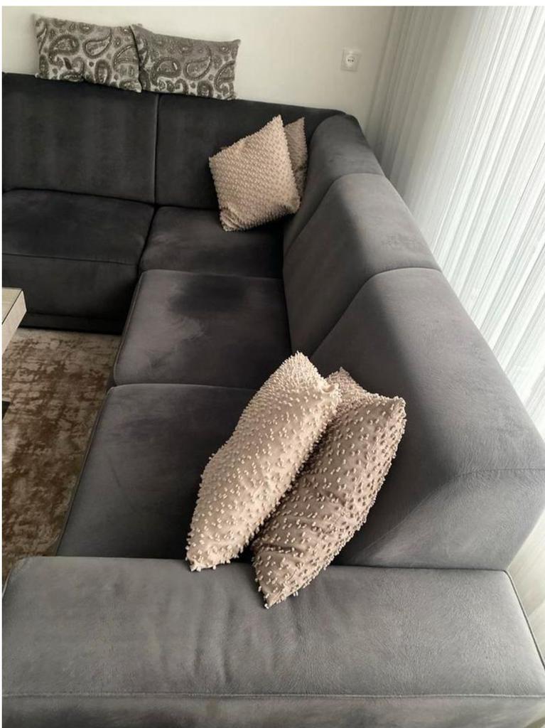 Luxe bankstel antraciet met poef, Huis en Inrichting, Banken | Complete zithoeken, Ophalen, Zo goed als nieuw, Stof