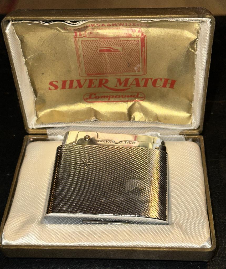 Silver Match Paris Compound aansteker vintage in doos, Verzamelen, Ophalen, Zo goed als nieuw, Aansteker