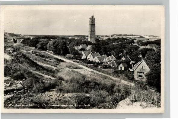 West Terschelling Panorama + Vuurtoren Brandaris st 1955, Verzenden, 1940 tot 1960, Gelopen, Waddeneilanden