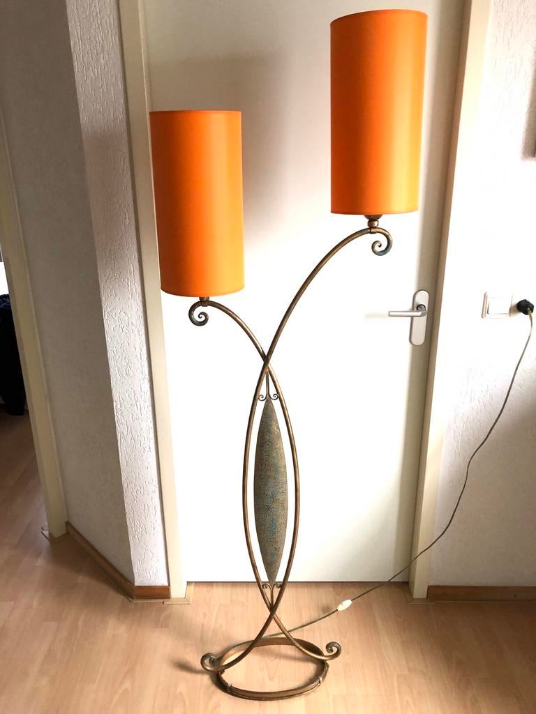 Vintage Vloerlamp met Oranje Kappen - Jaren '60 Stijl, Huis en Inrichting, Lampen | Vloerlampen, Ophalen, Gebruikt, Metaal, 150 tot 200 cm
