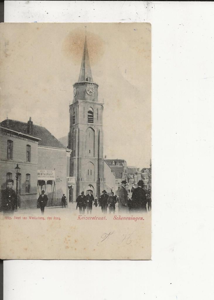 Scheveningen Keizerstraat Oude Kerk en Hotel Rauch 1900, Ophalen of Verzenden, Voor 1920, Ongelopen, Zuid-Holland