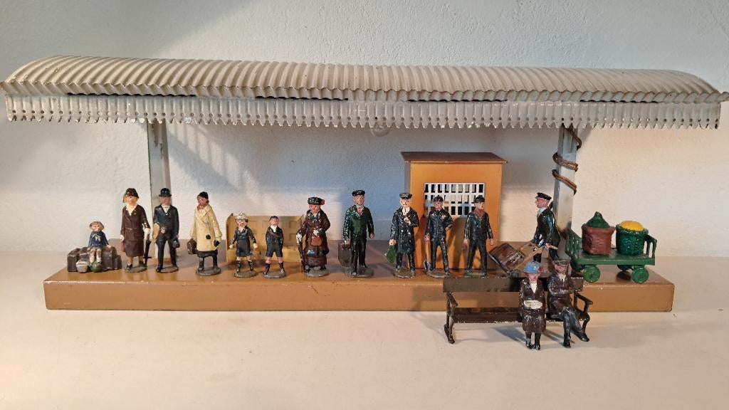 spoor 0-1 tinnen spoorweg figuren Hillco 19 items, Ophalen of Verzenden