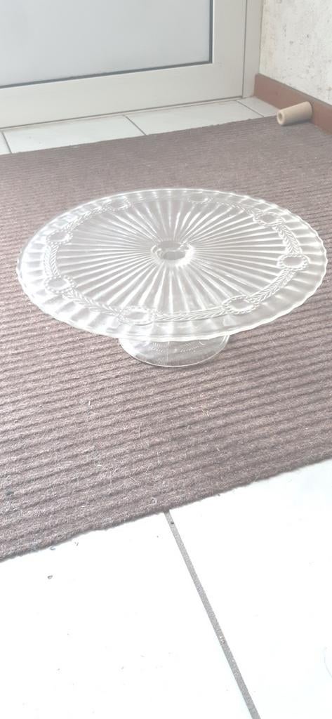 Originele glazen  ART DECO vlaai schaal op voet,stijlvol, Ophalen