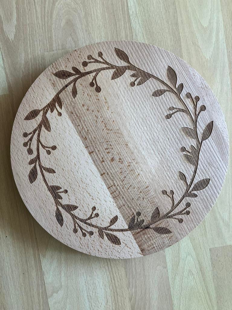 Houten serveerplank met draaiplateau+bloemmotief nieuw, Huis en Inrichting, Ophalen of Verzenden, Nieuw, Overig