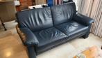 Donkerblauwe leren tweezitsbank en driezitsbank, Ophalen, Gebruikt, 150 tot 200 cm, Tweepersoons