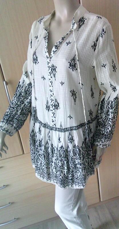 ZARA z/w bohemian-folklore style viscose tuniek maat L, Kleding | Dames, Blouses en Tunieken, Gedragen, Maat 42/44 (L), Overige kleuren