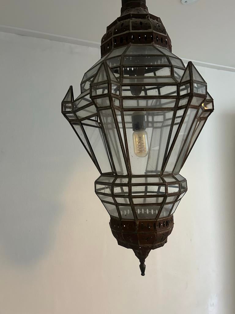 Grote Vintage Marokkaanse glas in lood hanglamp, Ophalen