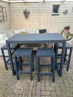 Moderne bartafel met 4 krukken - Antraciet, Ophalen, Zo goed als nieuw, Rechthoekig, Aluminium