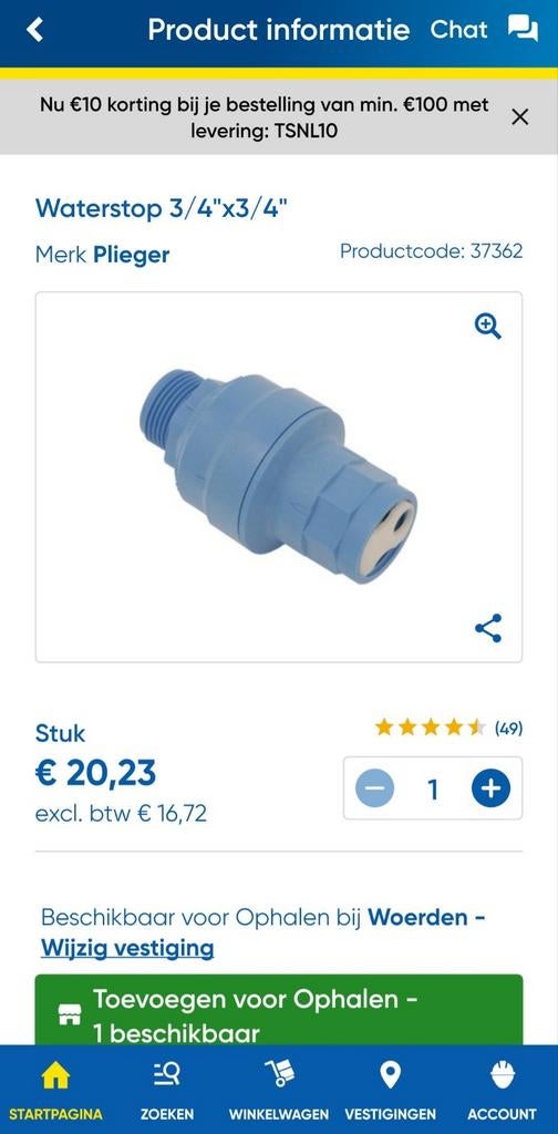 Waterstop / Waterblock aquastop terugslagklep voor wasmachin, Ophalen of Verzenden, Gebruikt, Overige typen