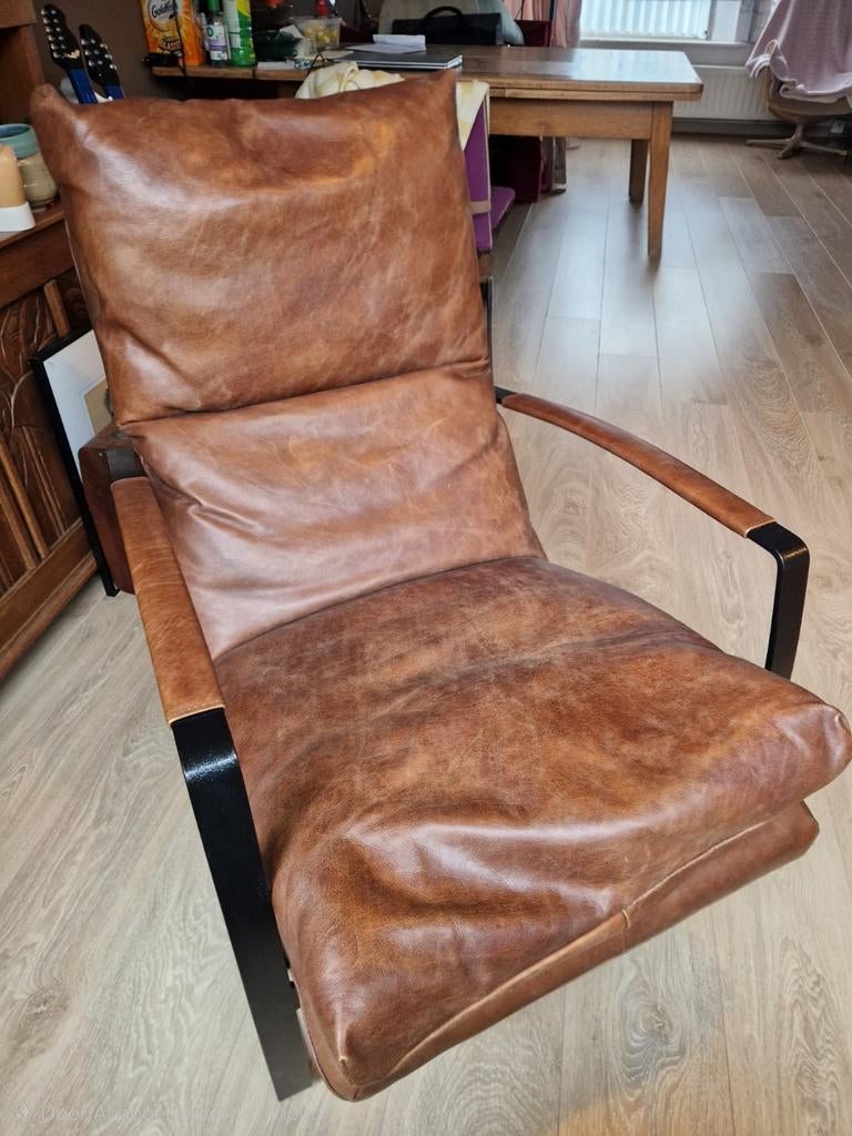 Luxe Eleonora Lex Fauteuil, Cognac Vintage Leer, Ophalen, Zo goed als nieuw, 50 tot 75 cm, Leer