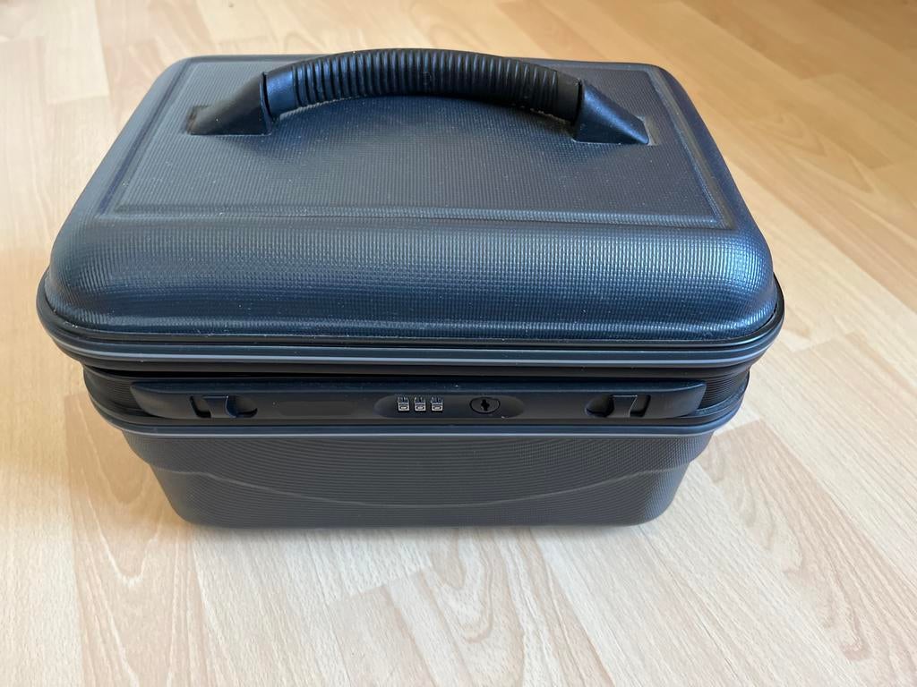 Zwarte grijs make-up koffer met slot en spiegel, Zwart, Ophalen of Verzenden, Zo goed als nieuw, Met slot