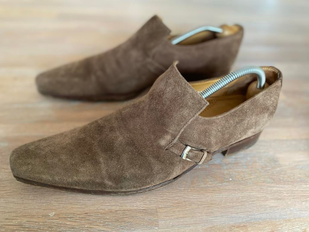 Gerard Sene suède instappers taupe maat 41,5/42, Loafers, Bruin, Verzenden, Zo goed als nieuw