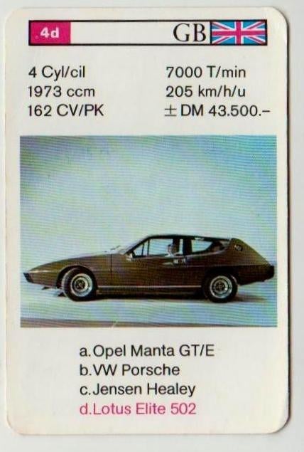 Kw458 autokaartje 4D lotus elite 502, Ophalen of Verzenden, Zo goed als nieuw, Auto's