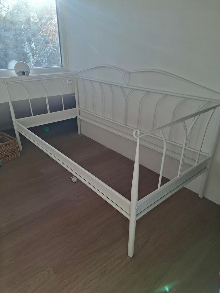 Wit ledikant bed, Ophalen, 90 cm, Eenpersoons, Wit