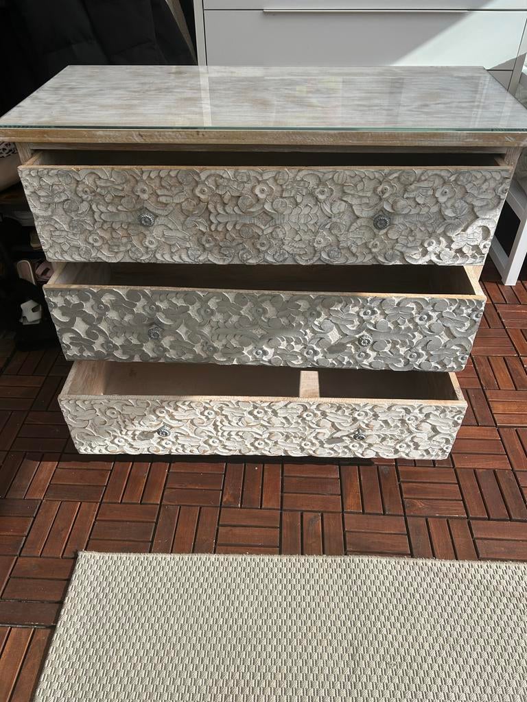 Oosterse ladekast van mango hout, Huis en Inrichting, Kasten | Ladekasten, Minder dan 50 cm, Ophalen of Verzenden, 3 of 4 laden
