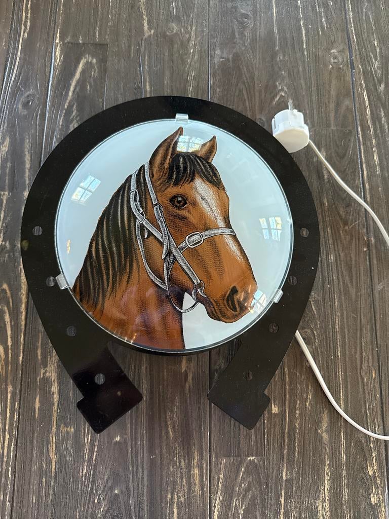 Wandlamp Hoefijzer met Paardenhoofd - Vintage Verlichting, Metaal, Zwart, Vintage, Decoratieobject