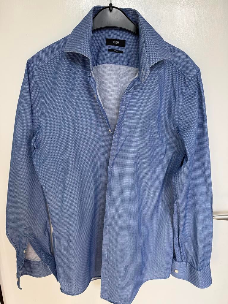 BOSS Hugo Boss overhemd slim fit maat 40, Ophalen of Verzenden, Gedragen, Blauw, Halswijdte 39/40 (M)