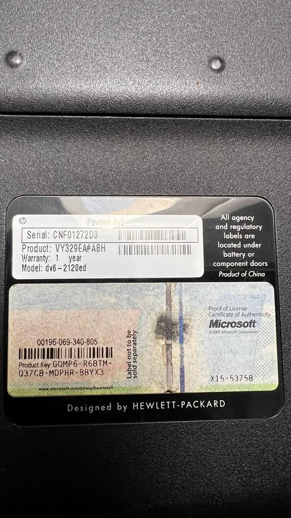 HP Pavilion dv6-2120ed - Defect voor onderdelen, Ophalen of Verzenden, Niet werkend, 15 inch