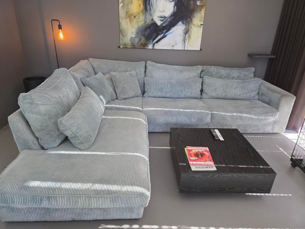 Grote comfortabele ribstof hoekbank, Ophalen, Modern, Comfortabel, Gebruikt, Hoekbank