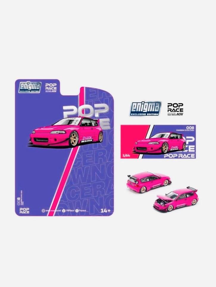 Honda Pandem Civic EG6  van Pop Race 1/64 roze 008, Hobby en Vrije tijd, Modelauto's | Overige schalen, Nieuw, Auto, Ophalen of Verzenden