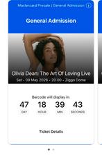 1 staanplaats Olivia Dean 9 mei Ziggo Dome, Tickets en Kaartjes, Eén persoon, Mei